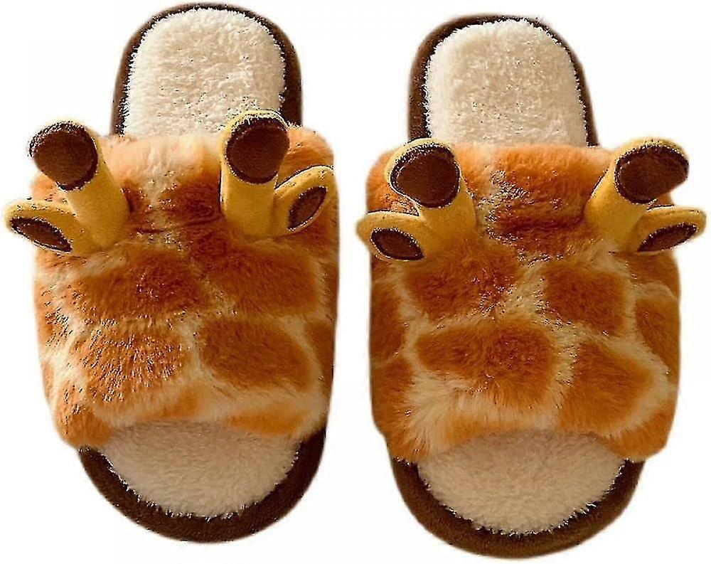 Tecknad giraff bomullstofflor, vinter inomhus utomhus tofflor för kvinnor