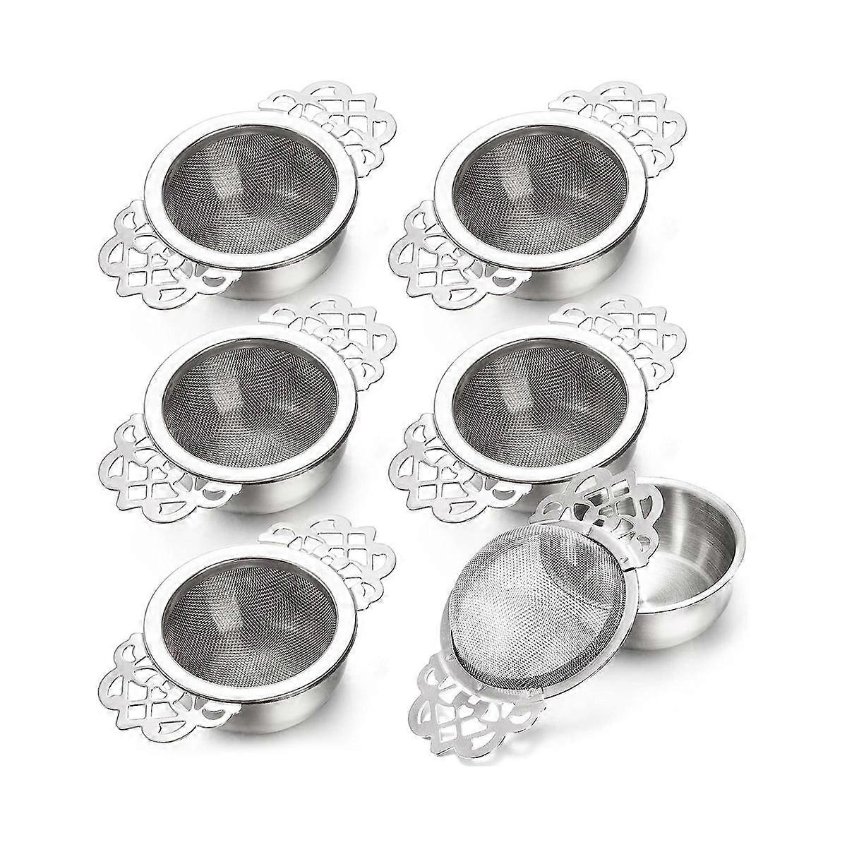 6Pack Tea Strainers with Drip Bowl,2.5 Inch Tea Filters for Loose Leaf Tea, Stainless Steel Mesh Te