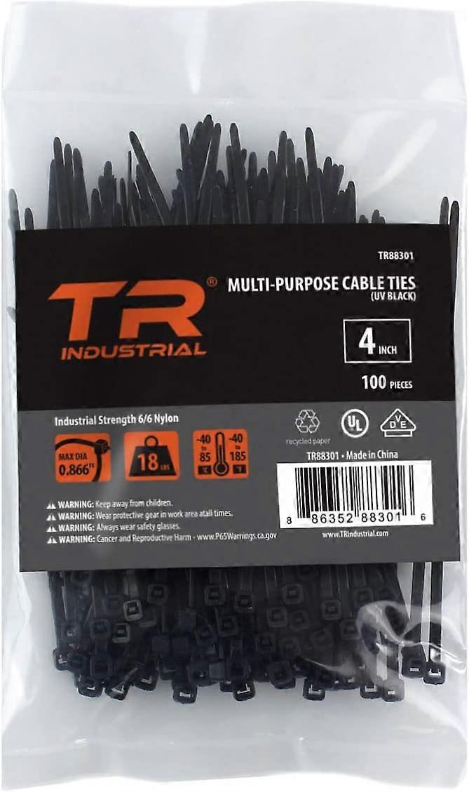 Multifunktionelle UV-resistente sorte kabelbindere, 4 tommer, 100 pakke