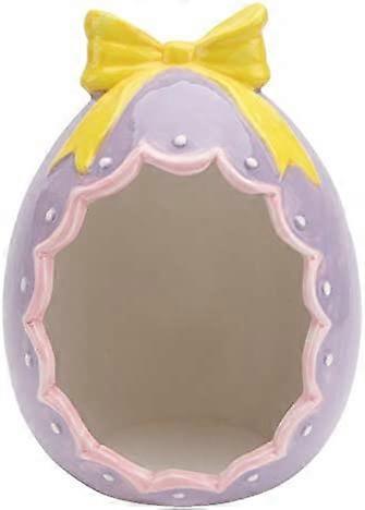 Easter Decor YOITEA Easter Decorations for The Home 1Pc Easter Egg Shell Ceramic Egg Shell Decor Home Adorn Hamster Nest (Purple)