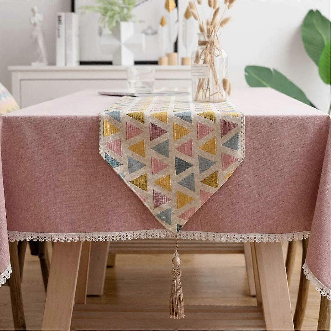 Boho Corredores de Mesa Coloridos Triângulo com Borlas Geométrica Jacquard Estilo Country Decoração de Cômoda (Triângulo B, 13 x 106 Polegadas)