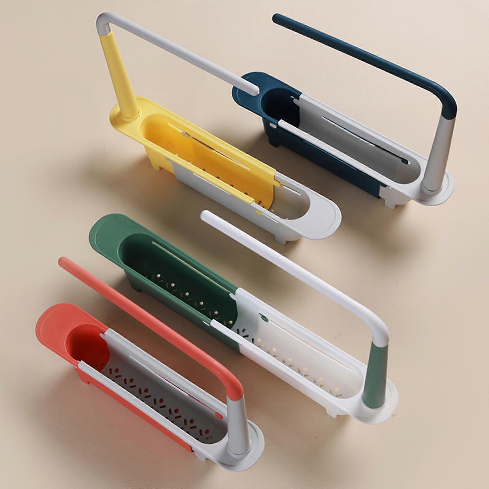 Telescopic Sink Storage Rack Soap Holder with Towel Rack, Practical Kitchen Organizer for Sponge, Brush, and Scrubber