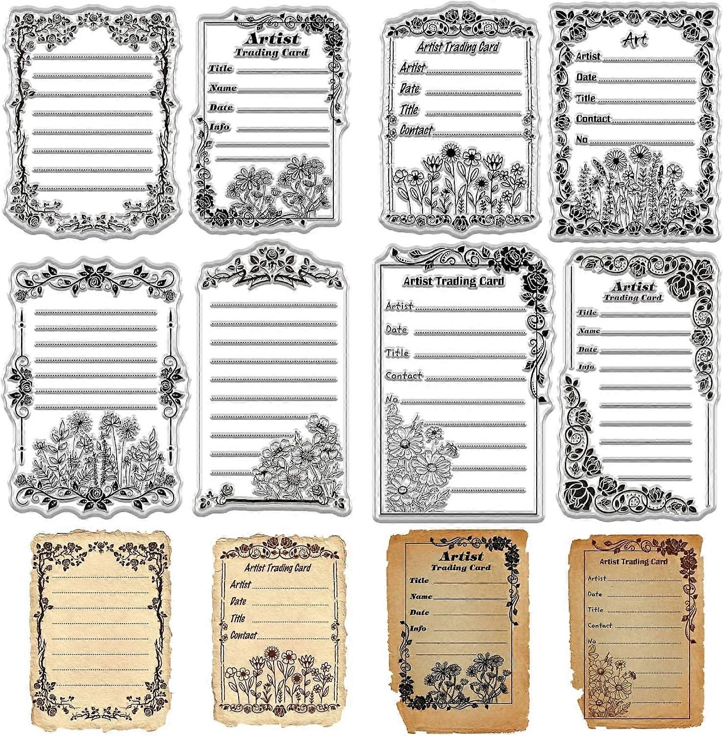 2 Sheets Rose Border Clear Stamps Letterhead Background Flower Reusable Transparent Silicone Stamp Seals for Journaling Card Making Decor DIY Scrapboo