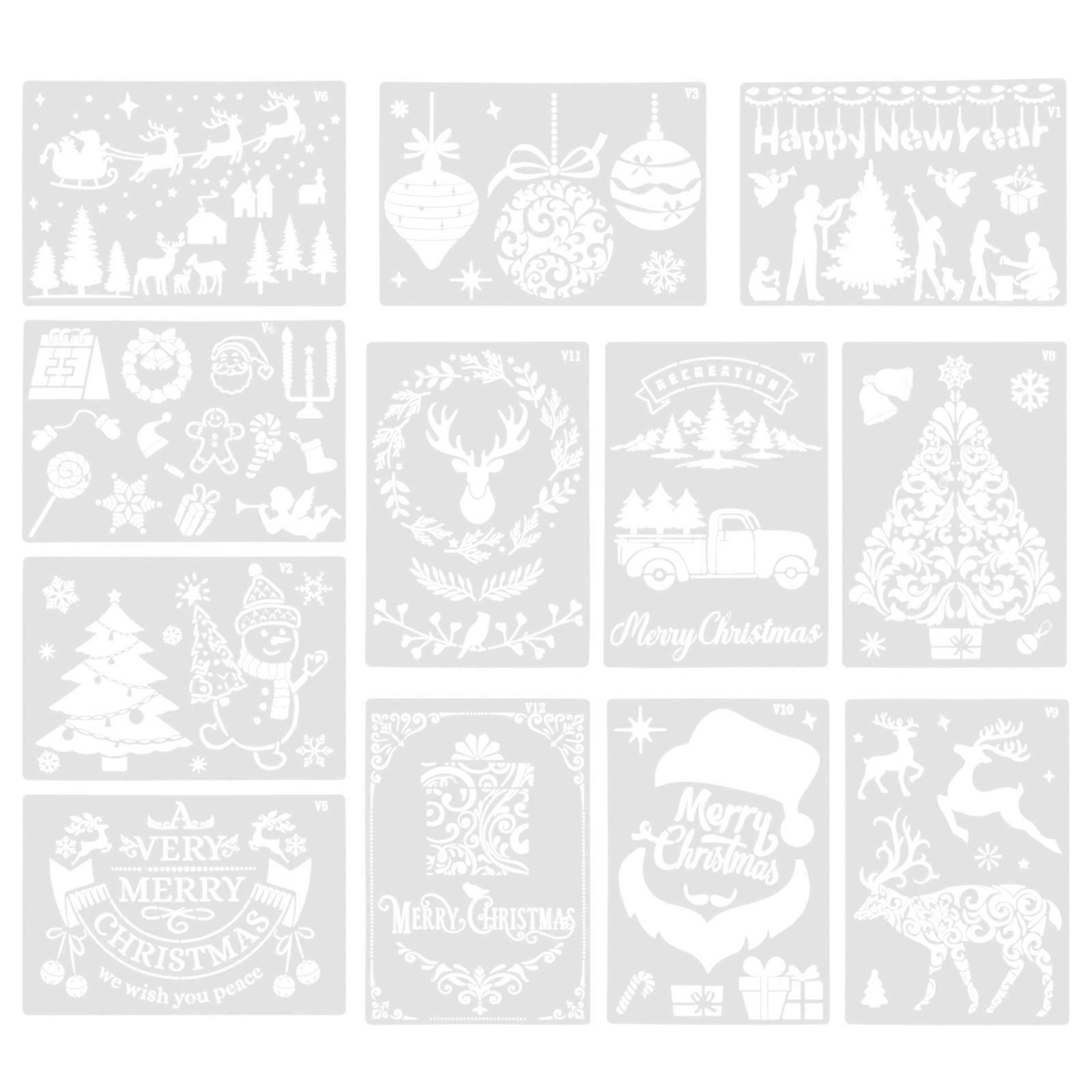 12 db Chirstmas dekorációs ablak spray sablon boldog karácsonyt sablon hóember stencil gyerekek rajzsablonjai