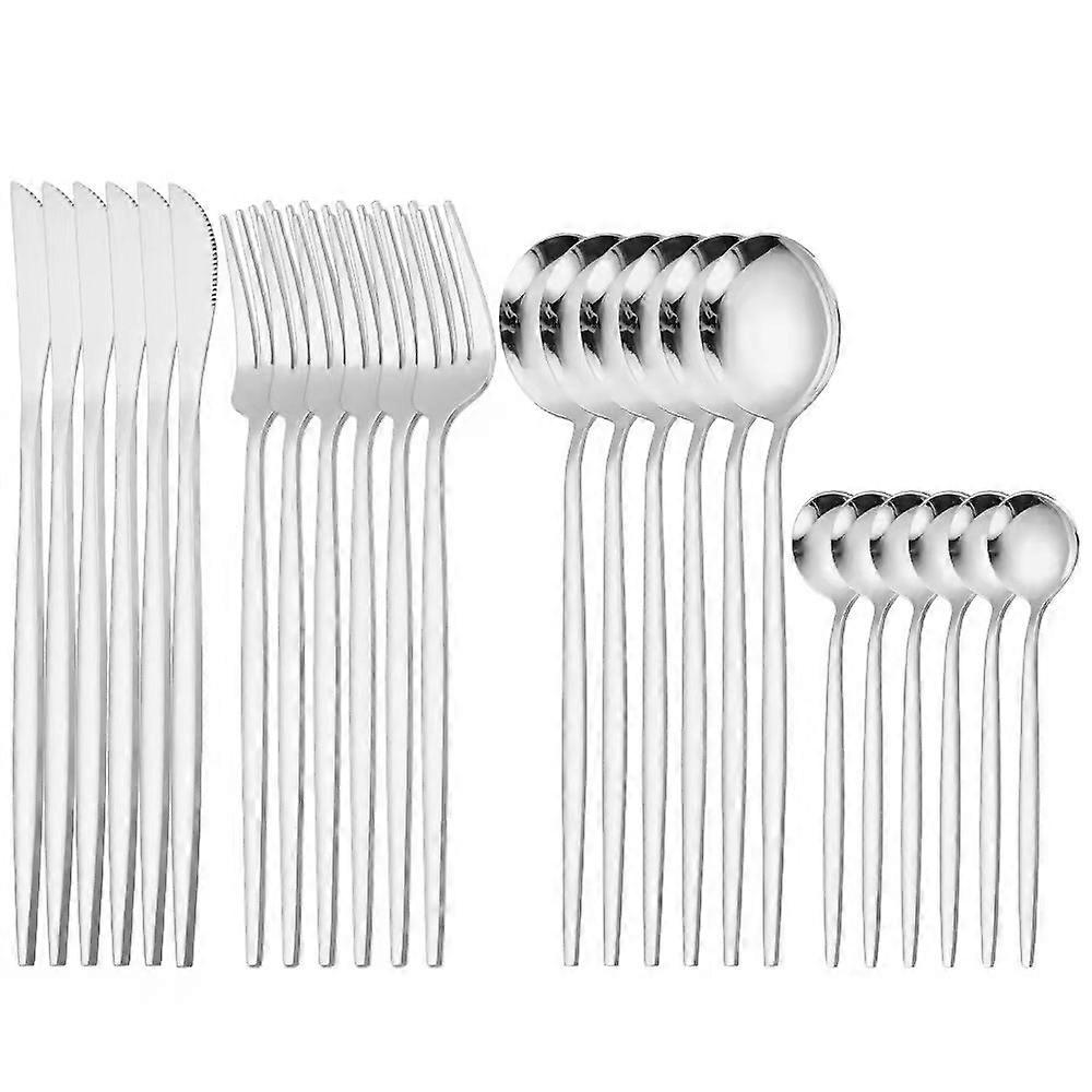 24pcs Cutlery Set Stainless Knife Fork Spoon Flatware Tableware Set