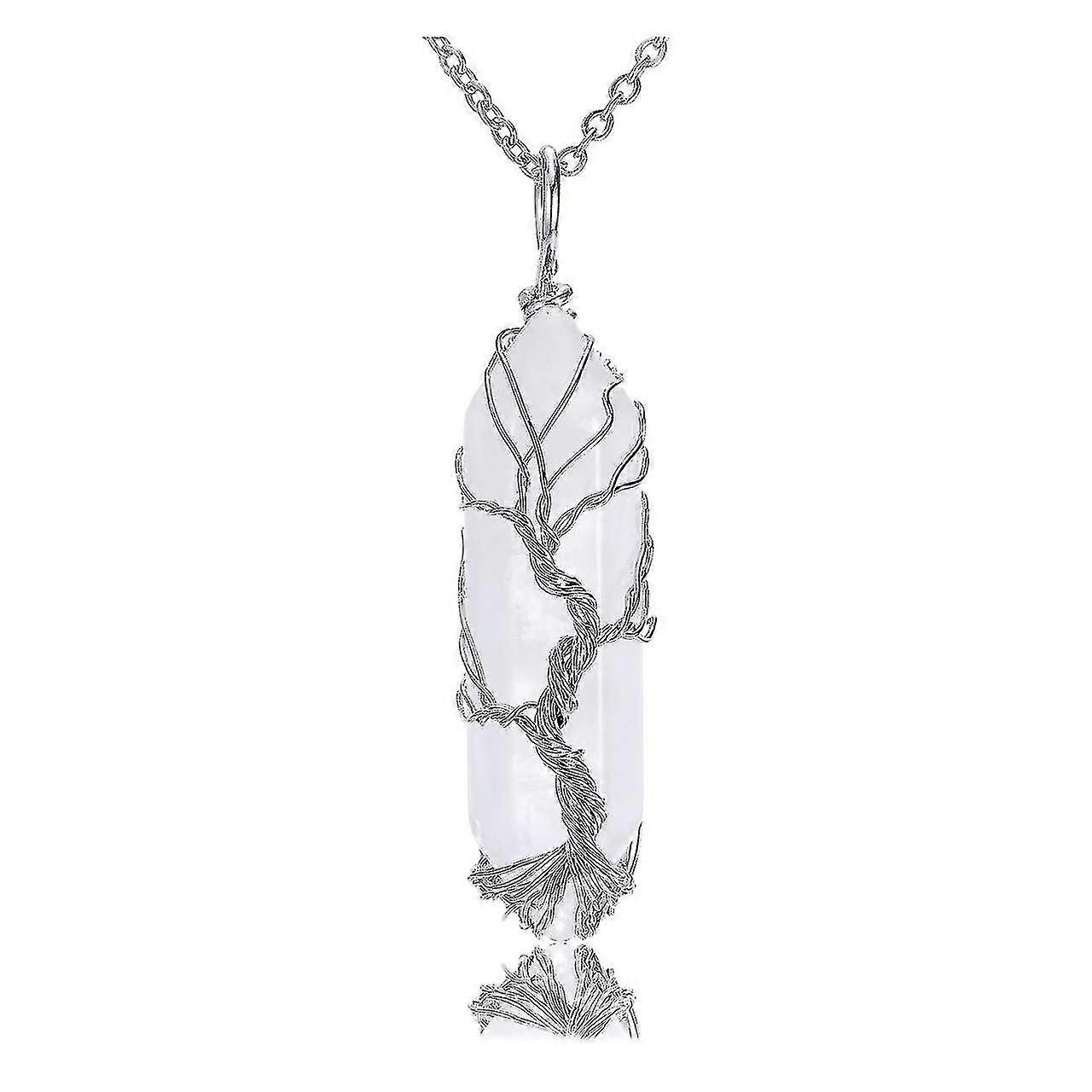 Amethyst Healing Crystal Stone Necklace Tree Of Life Wire Wrapped Natural Hexagonal Crystal Points Pendant Necklace For Women