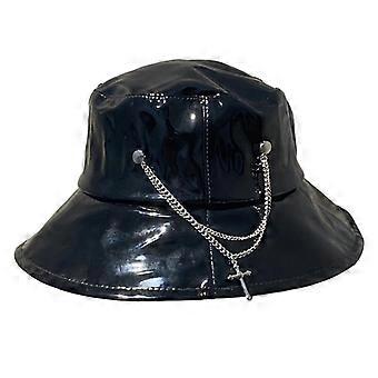 Catwalk Fisherman Hat Paint Leather Basin Hat Chain For Cross Windproof For Fema