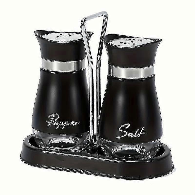 1-Set Elegant Glass Salt and Pepper Shakers with Holder Rack - Sturdy Spice Bottles for Tabletop Use, RV Trips, Camping & BBQ - Practical Kitchen Deco