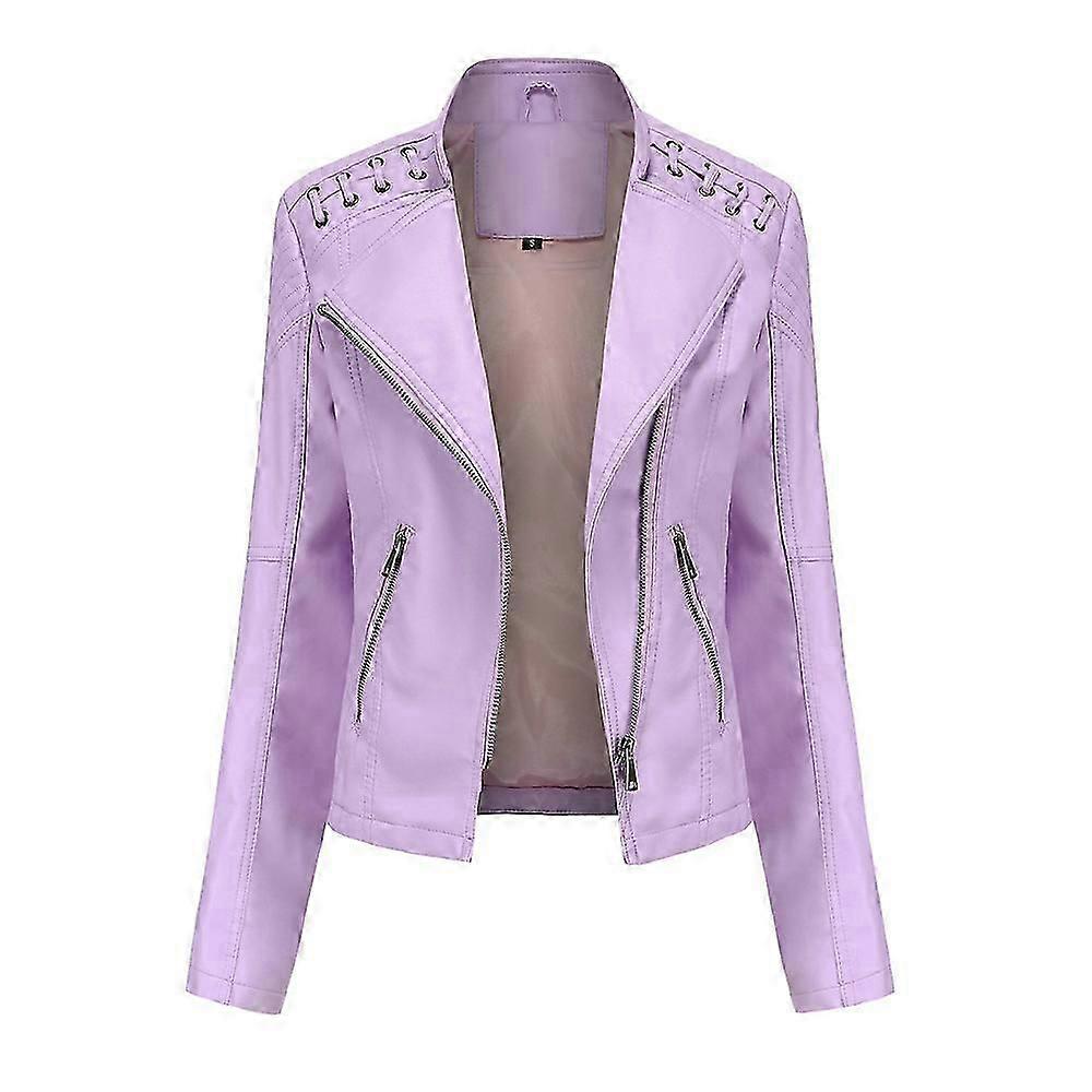 Vår Höst Läderjacka Kvinnor Slim Fit Motor Biker PU Läder Kort Kappa Stativ Krage Damer Dragkedja Ytterkläder Ny
