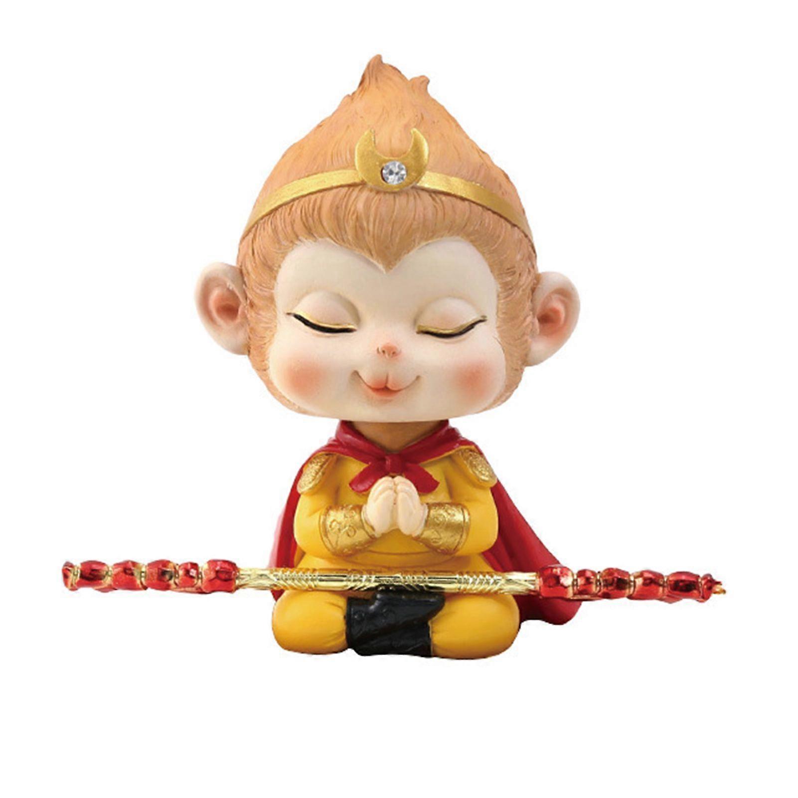 Cartoon Monkey King Figurine Sitting Sleeping Monkey Statue Great Sages Equalling Heaven Sculpture Home Office Car Dashboard Decoration Ornament