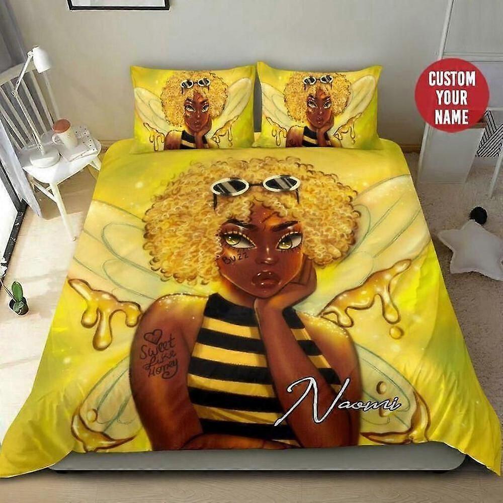 v1116 Lençóis Doce Como Mel Atrevido Preto Abelha Rainha Nome Personalizado Colcha Conjunto de Capa de Edredão Queen3-Piece Conjunto de Cama (1 Capa de Edredão + 2 Fronhas) y1