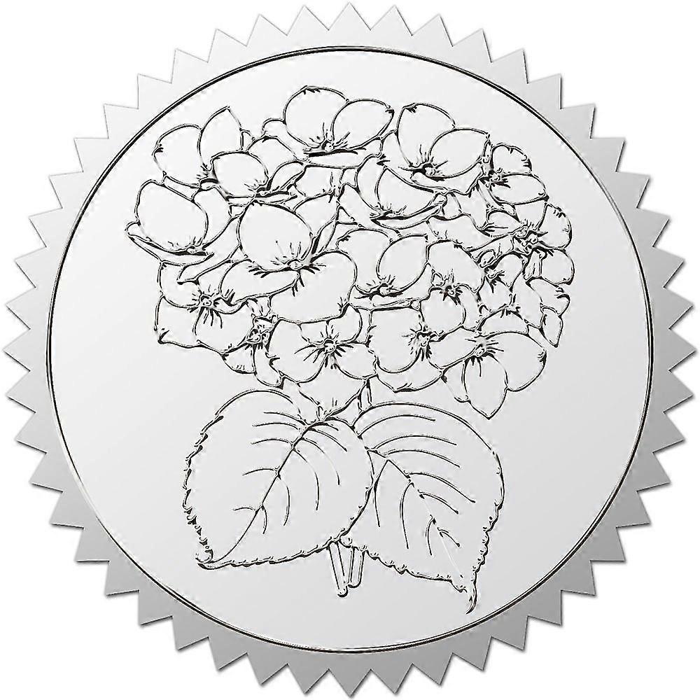 Custom Round Silver Foil Embossed Picture Stickers Self Adhesive Award Certificate Seals Metallic Stamp Seal Stickers Flower 50mm 4pcs/sheet