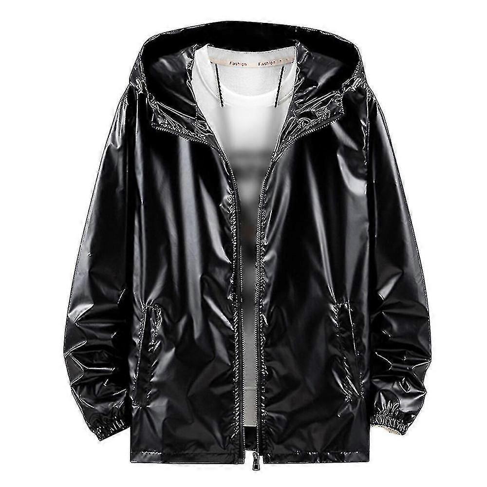 Mens Shiny Waterproof Hooded Jacket-YKY416