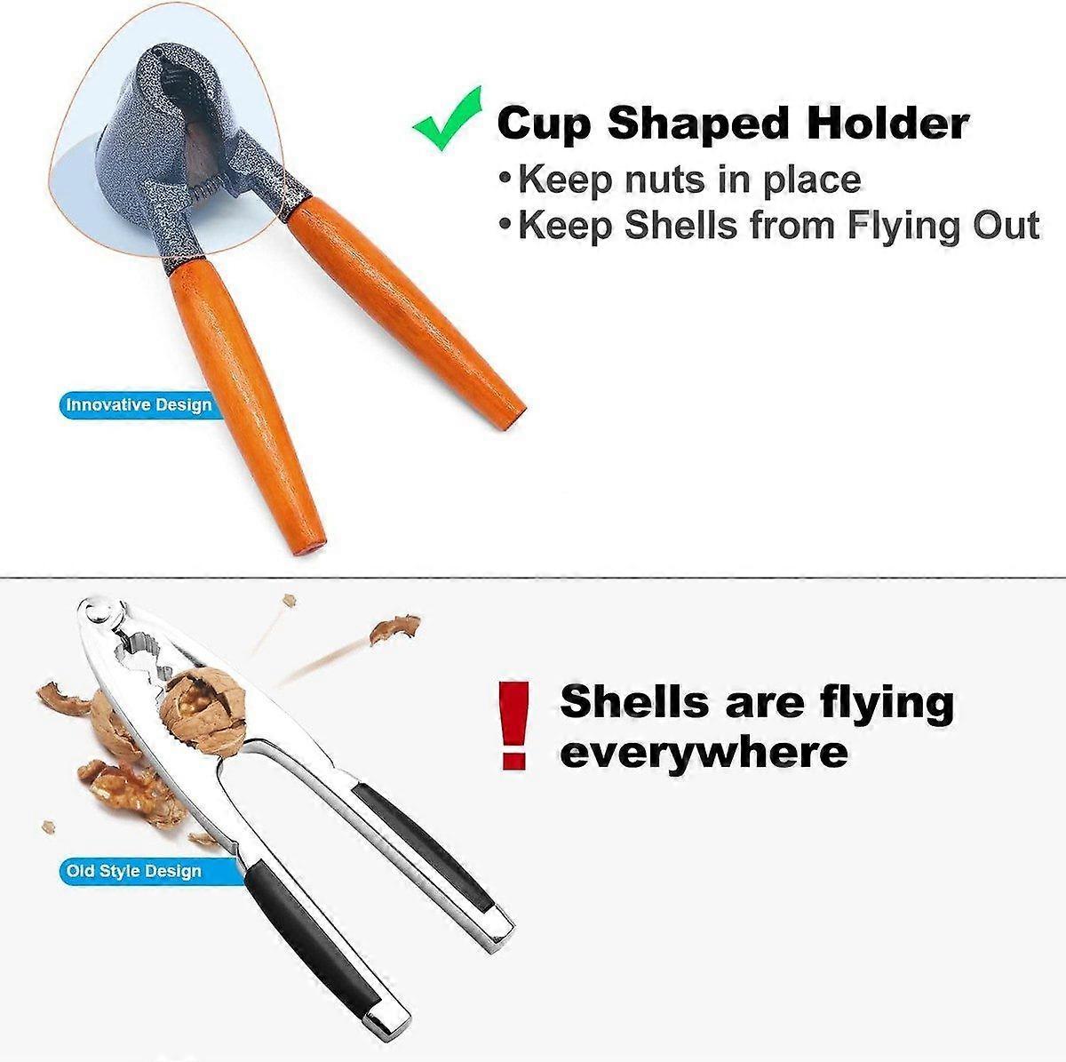 Heavy Duty Spring Loaded Nutcracker with Ergonomic Wood Handles - Ideal for Pecans, Walnuts, and More