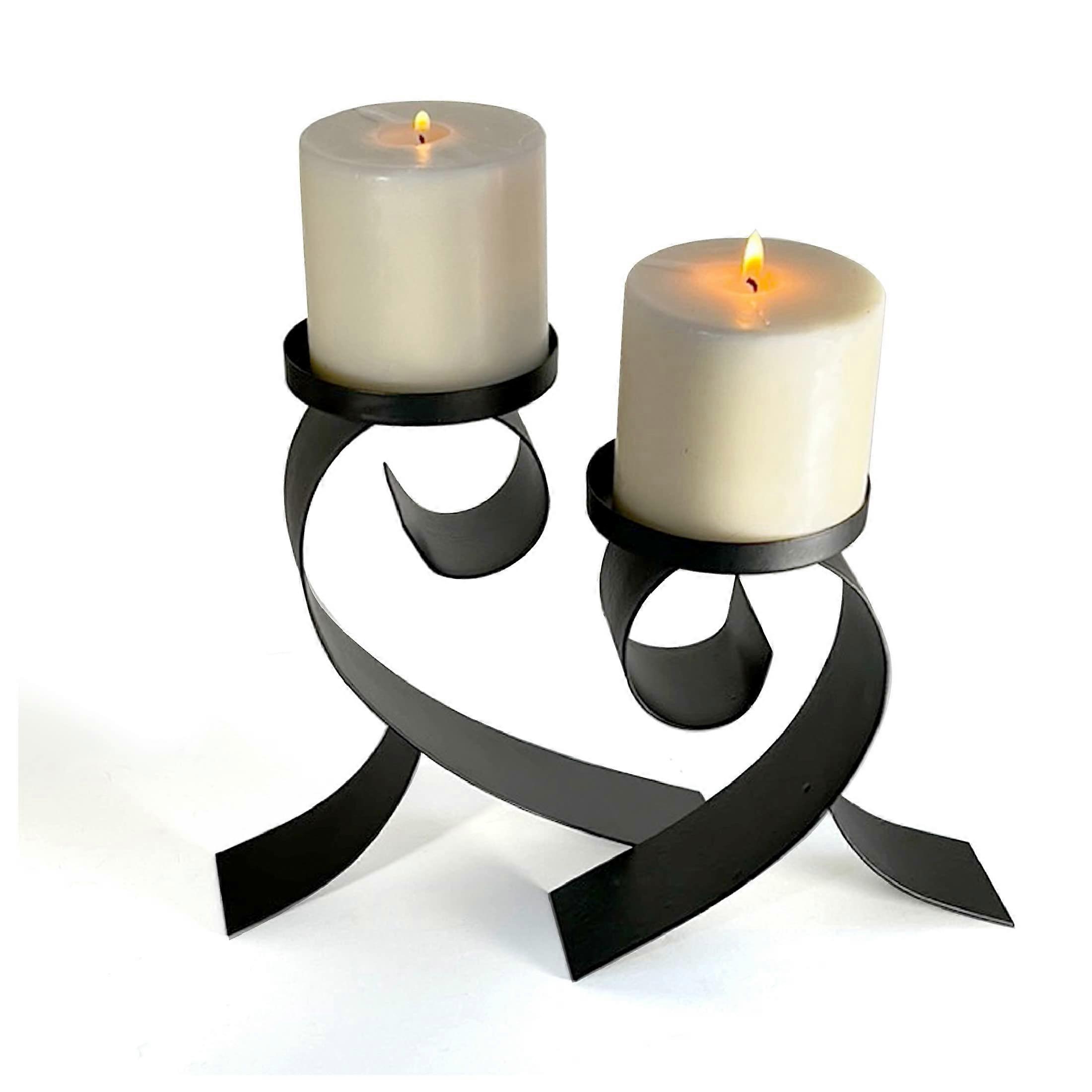 Black Iron Candle Holders Set of 2 for Table Centerpiece and Home Decoration, Modern Rustic Style, 10 Inch Height