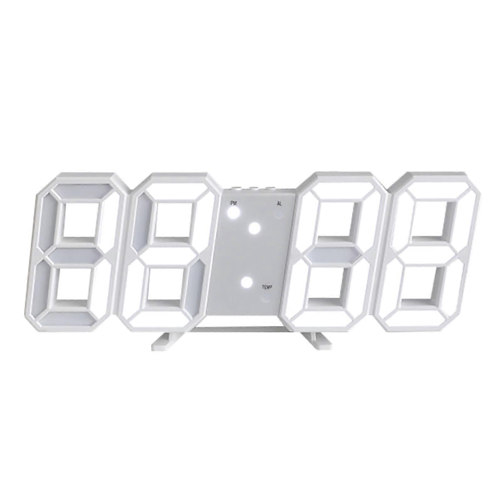 Minimalist LED Digital Desk Clock, Large 3D Wall Clock with Alarm Function for Home Living Room Office Decor (White)