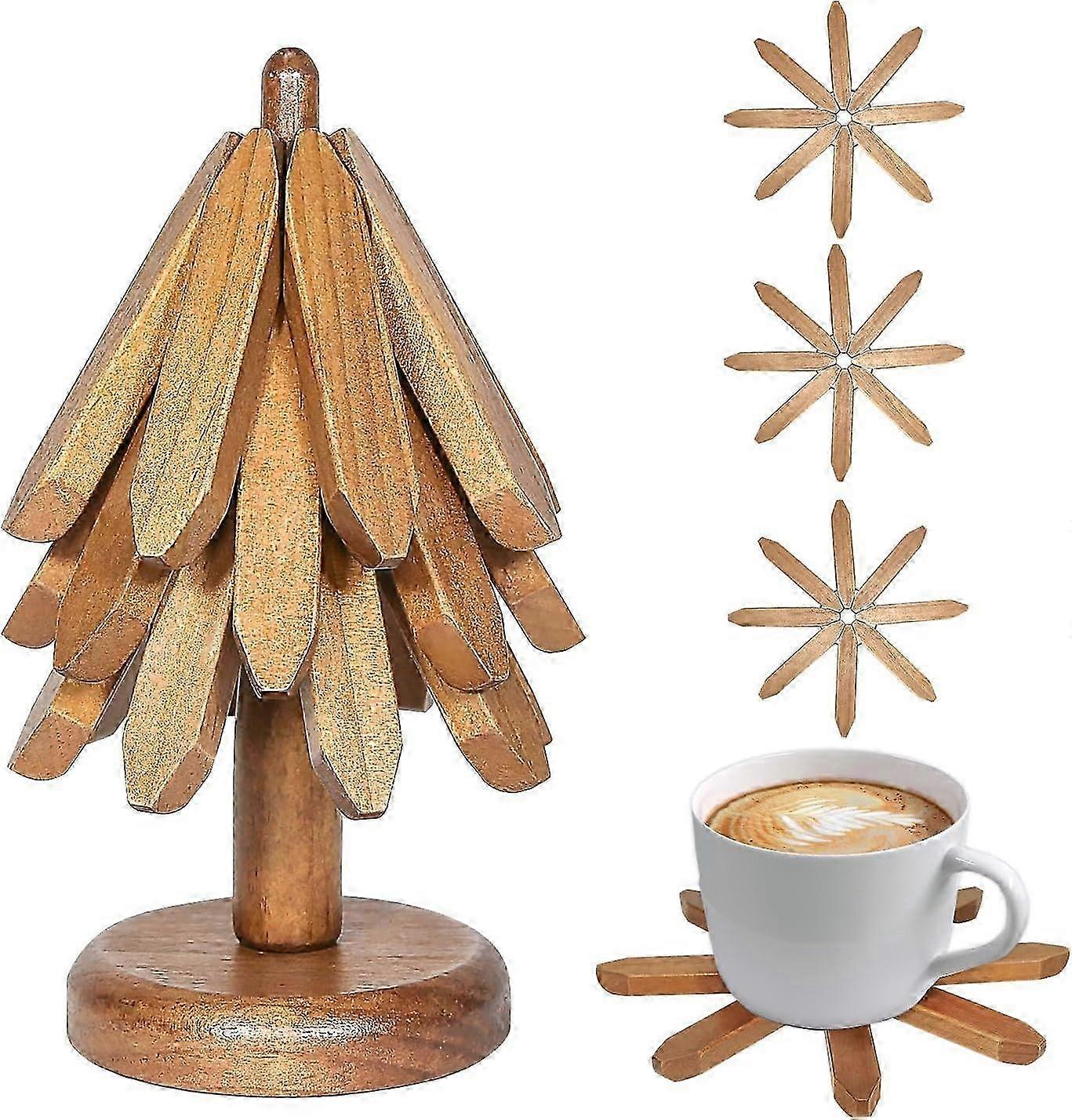 Wooden Tree Trivet Set of 4, for Hot Dishes and Table Protection