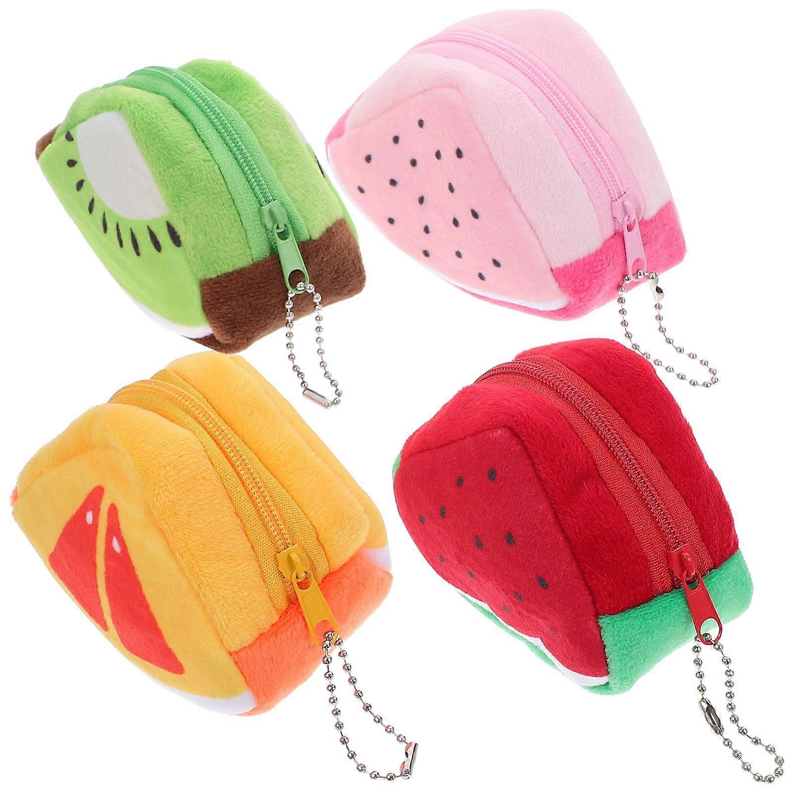 4pcs Coin Purse Fruit Pattern Plush Triangle Wallet Pocket Mini Pouch Purse