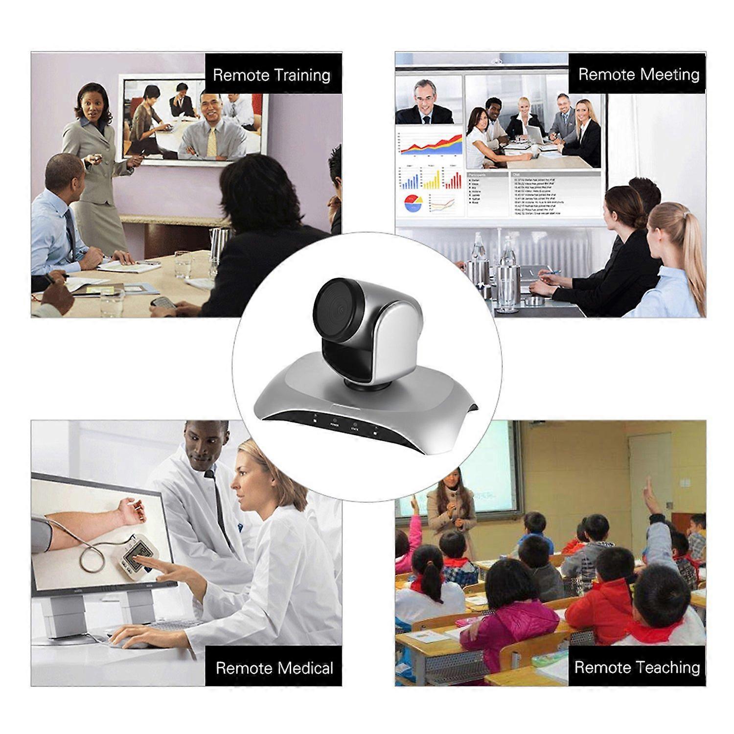 1080P HD Conference Camera USB Plug & Play 350° Rotation with Remote Control Power Adapter for Video