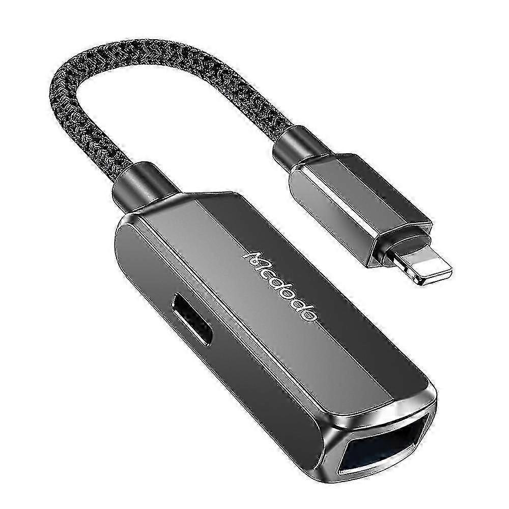 MCDODO CA-269 2 in 1 Lightning OTG Converter Lightning to USB-A+Lightning Adapter Support Charging a
