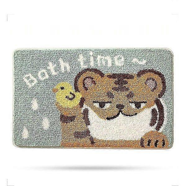 Tiger Pattern Rectangular Bathroom Floor Mat 40x60 cm, Non-Slip, Quick-Drying, Soft Flocking Material, Durable and Absorbent