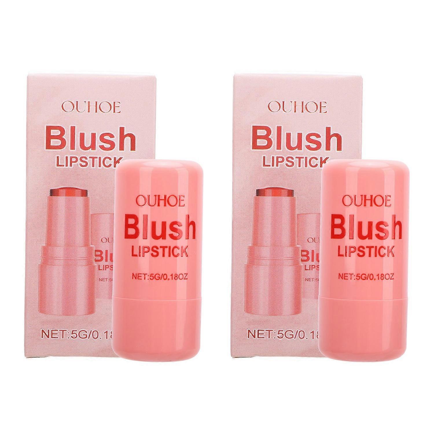 2pcs 5g Blush Stick Lasting Moisturizing Lip Gloss Stick Makeup Stick for Cheeks Lips Eyes Coral Col