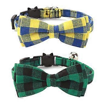 Sturdy And Durable Buckle, Adjustable Safety Kitty Collars With Plaid Design, Comfortable Cotton For Cats Or Small Puppies (2 Pack)