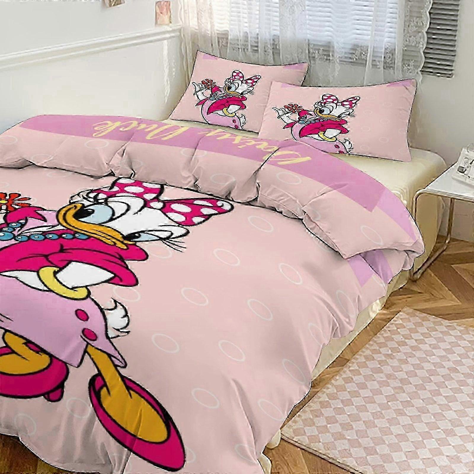 v502 Lenzuola Daisy Duck Print Bedding Set Modello Piumino Cove Set3 pezzi Copripiumino e federe per donne uomini adolescenti (1 copripiumino e 2 pil