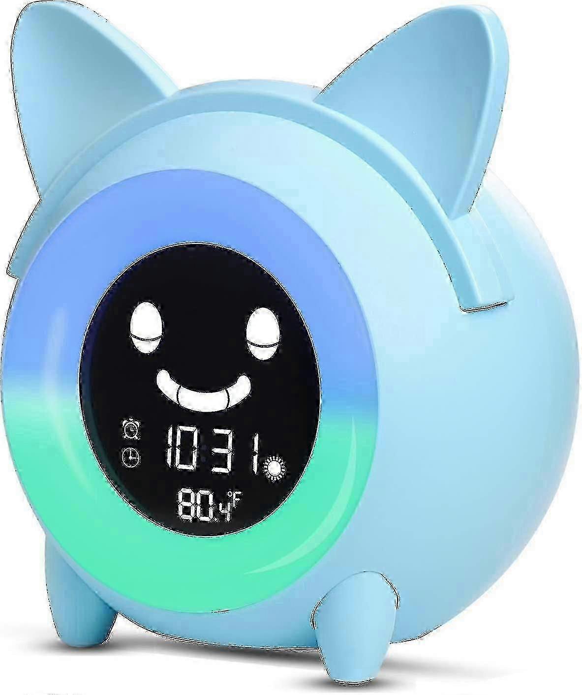 Alarm Clock For Kids, Sleep Trainer For Kids, Bedroom Wake Up Clock Cute Digital Clock With Temperature, 5 Colors Smart Night Light Clock Teach Boys A