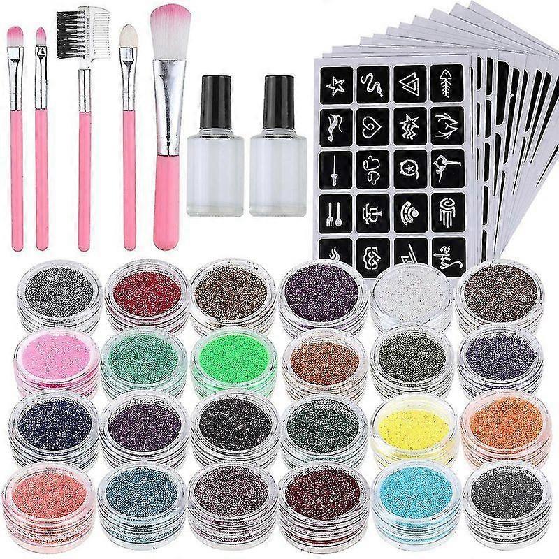 Aisiting Glitter Tattoo Set - 24glitter Tubes &125 Stencils &2glue &5 Brushes