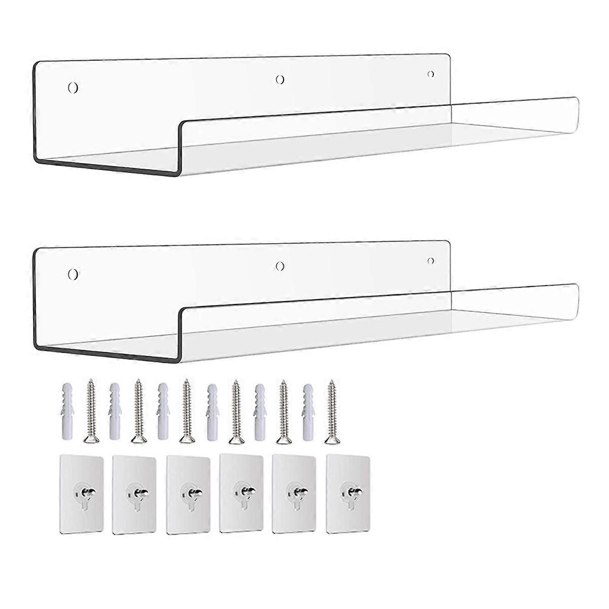 2Pack Acrylic Shelves for Wall Storage,15Inch Floating Bookshelves for Kids,Display Shelf Organizer 