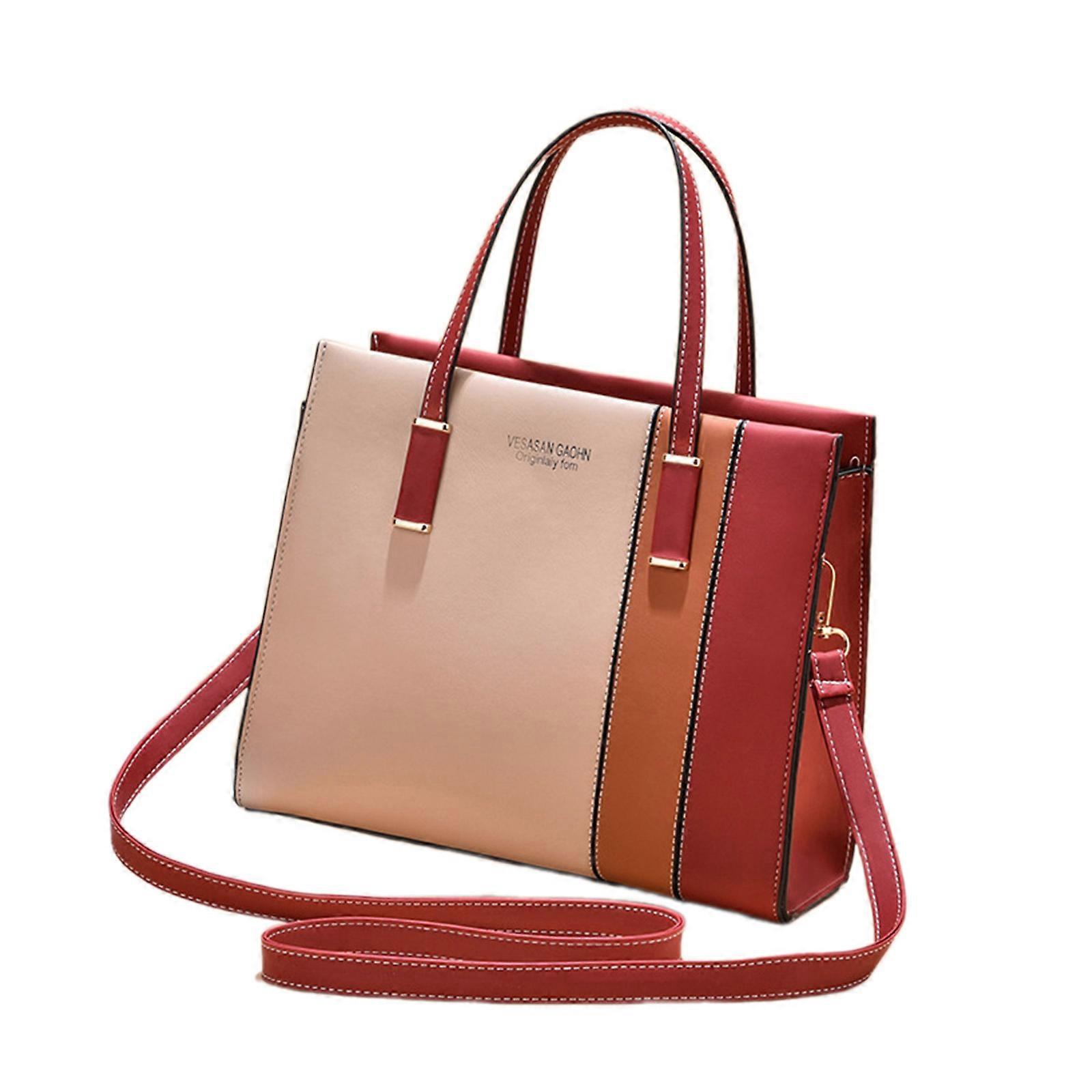 Ladies Crossbody Shoulder Bag Color Block Shouder Bag Handbag PU Leather Satchel Bag Color Block Cross Body Bag Red