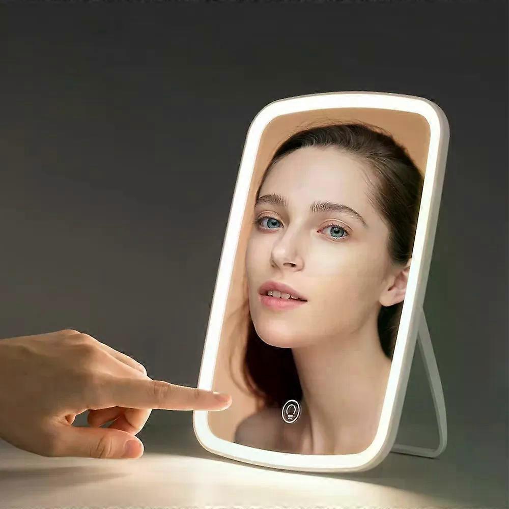 Vanity Makeup Mirror with LED Brightness Adjustable Compact Cosmetic Mirror with Touch Screen Portable Handheld USB Rechargeable