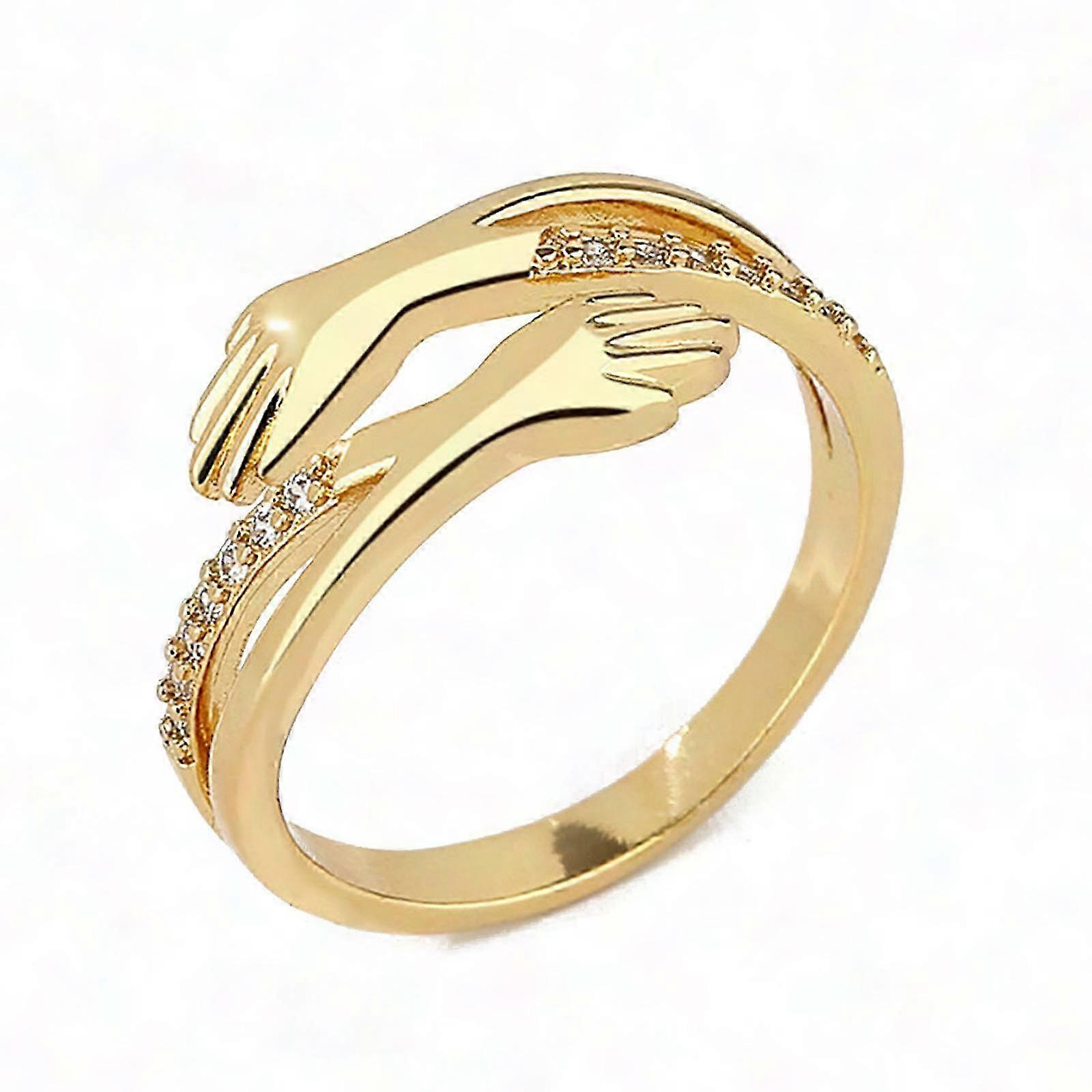Adjustable Embrace Ring with Simple Diamond and Hands-Opening Design for Couple Love Hug