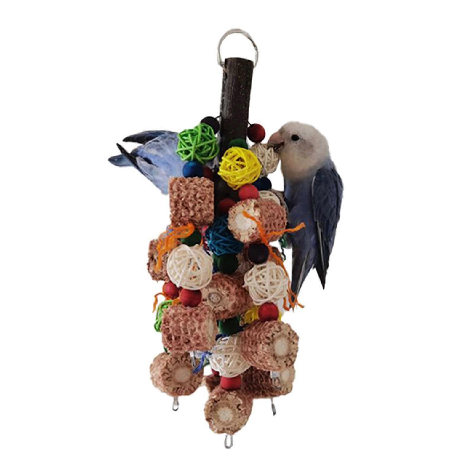 Bird Parrots Chewing Toy Rattan Ball Nut Corn Corbs Block Colorful Chew Toy for Conures Parakeets Cockatiels Lovebirds Multicolor