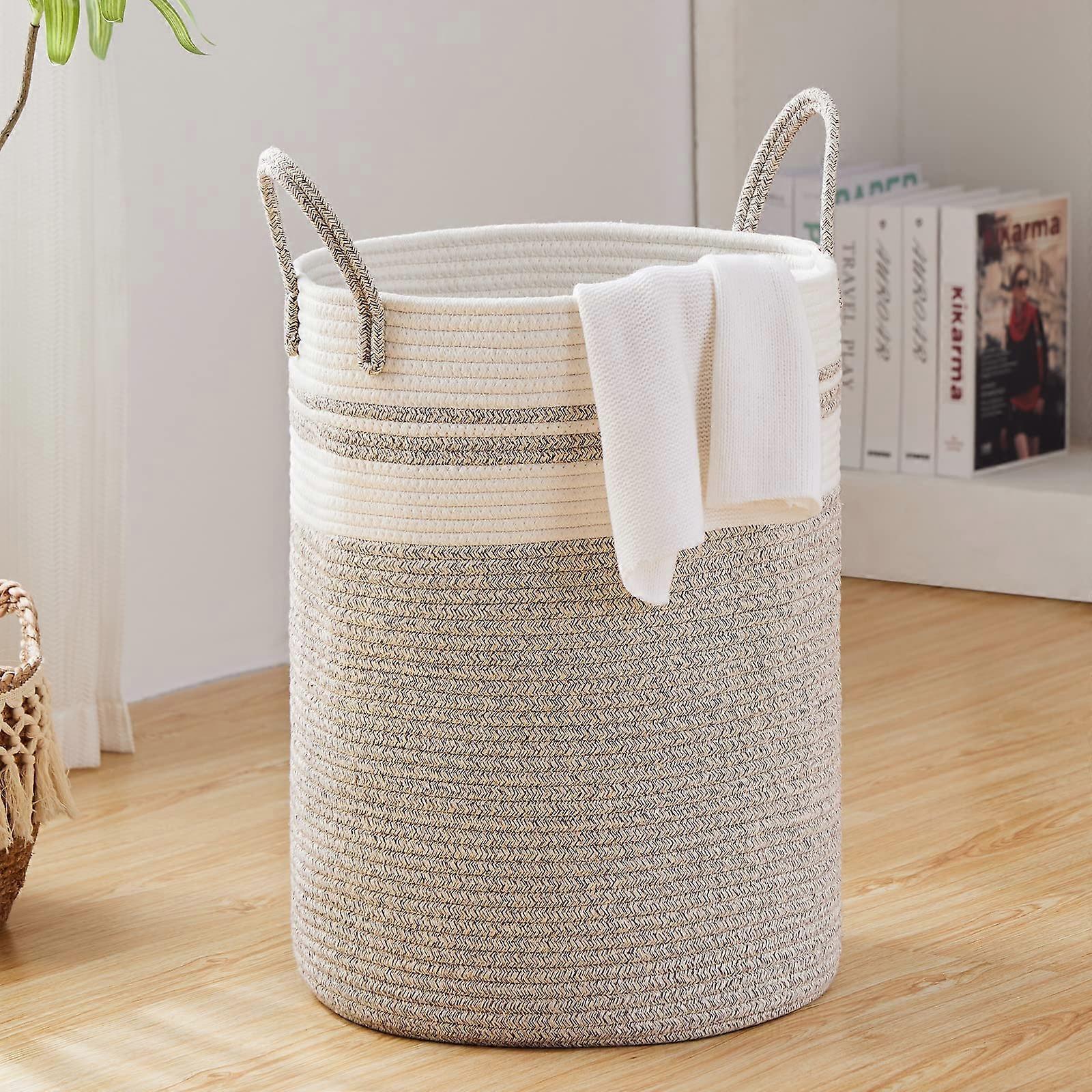 Large Long Woven Laundry Basket for Bedroom Storage 58L Capacity