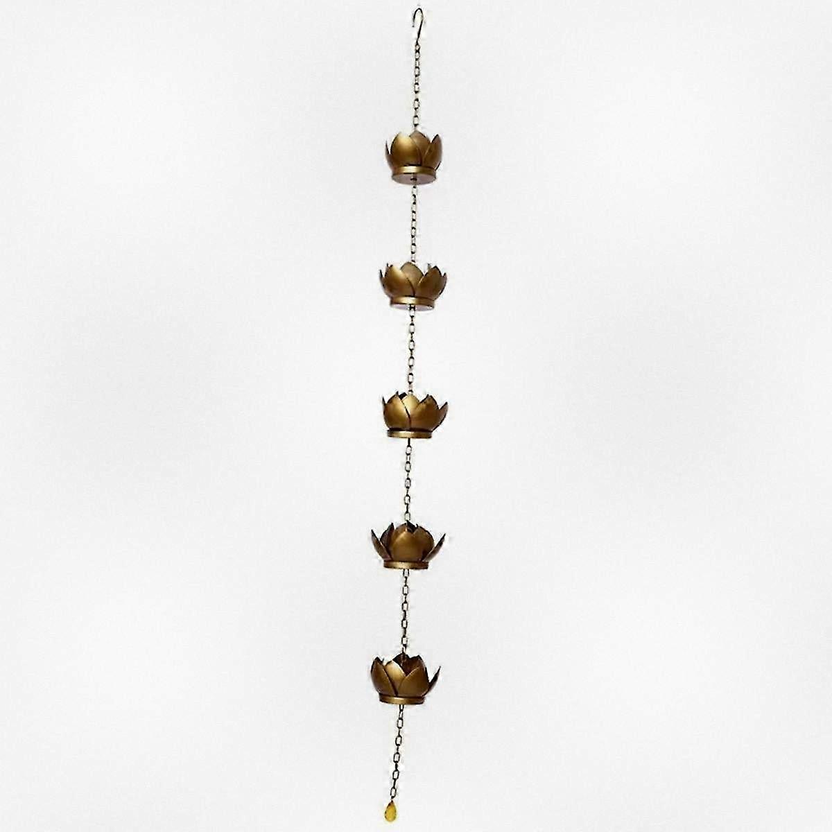 Lotus-Themed Rain Chain Set with Powder Coated Finish, Includes Gutter Adapter for Water Drainage