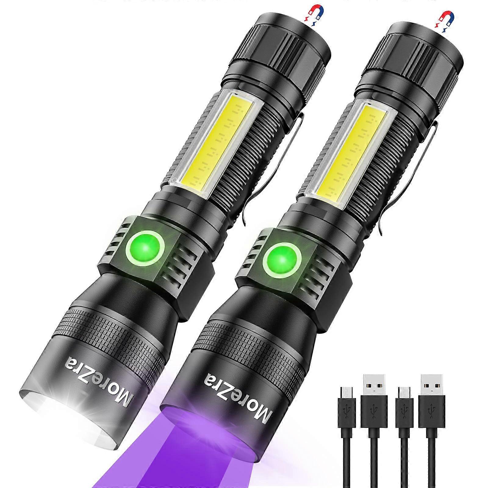 UV Flashlight 2-Pack, 3-In-1 Rechargeable Black Light, 1200 Lumen, 7 Modes, Waterproof LED, Pet Urine Detection