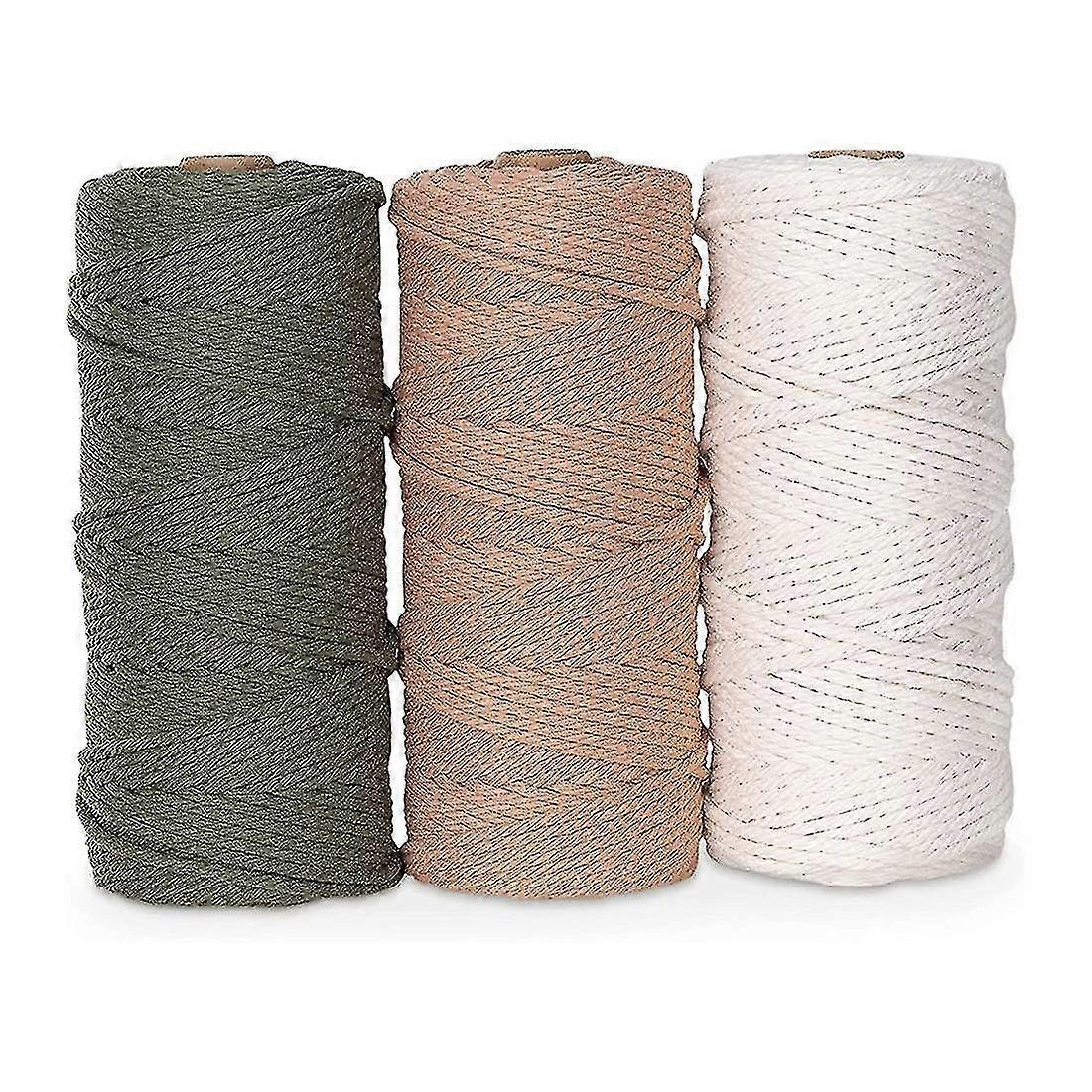 Macrame Yarn Set of 3 - 100m Cotton Cord for DIY Tapestries, Dream Catchers, and Craft Projects - Eco-Friendly
