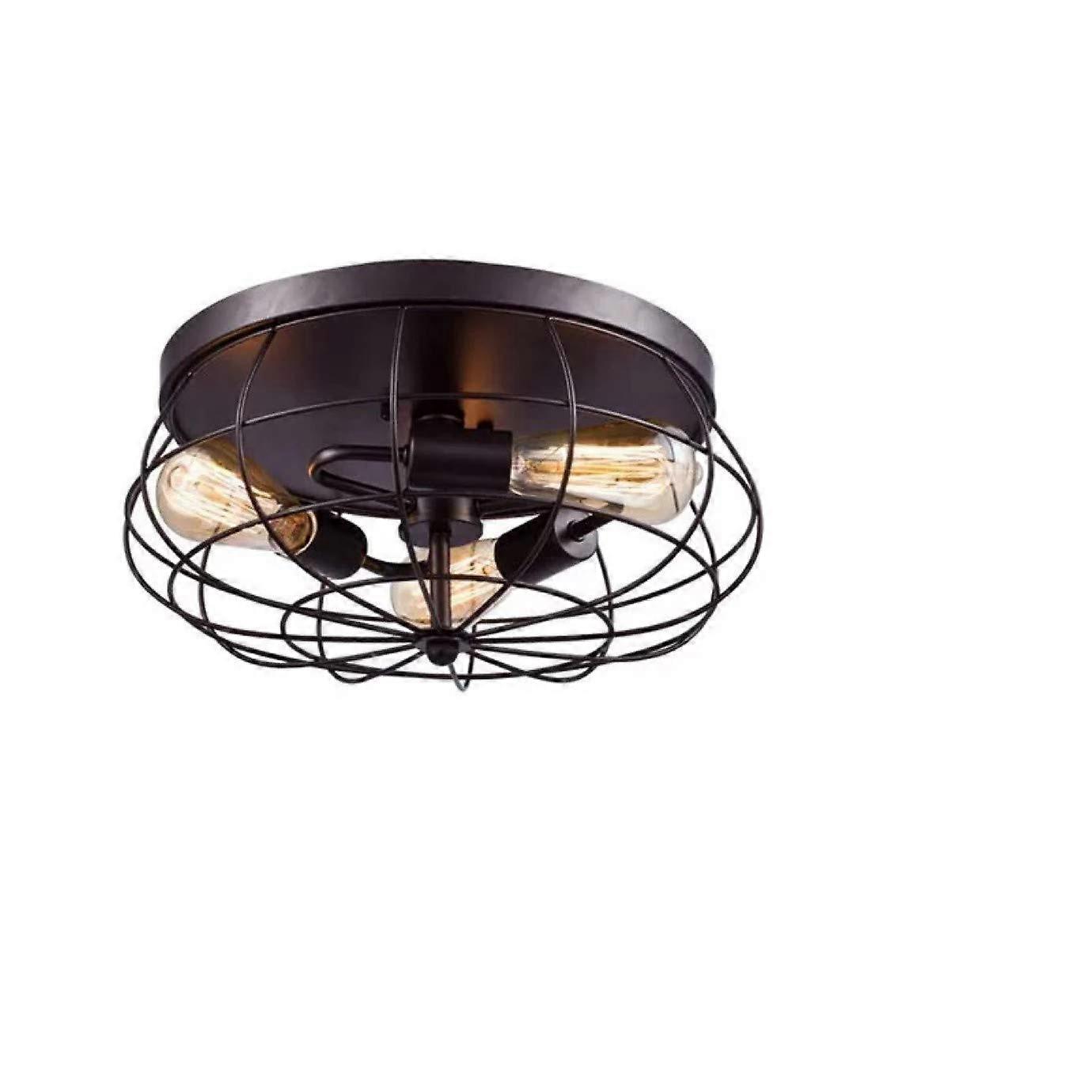 Round Close to Ceiling Light Fixture, 3-Light Vintage Industrial Metal Cage Semi Flush Mount, 1PC Without Bulbs