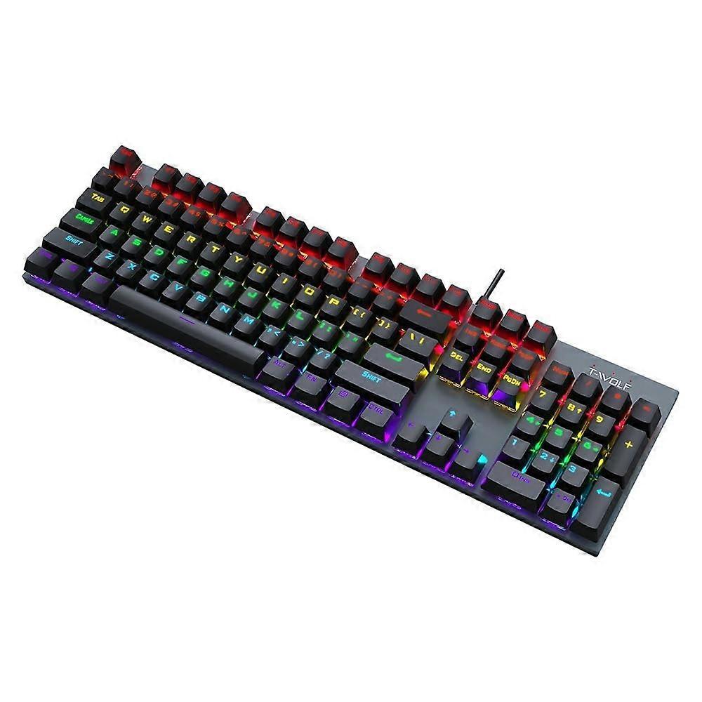 Mechanical Gaming Keyboard USB Wired with Rainbow LED Backlit, Black Ergonomic Design, Compatible with PC and Esports