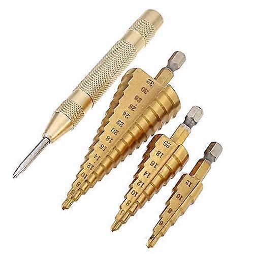 3Pcs HSS Coated Step Drill Bits 412/420/432mm with 4mm Automatic Center Pin Punch