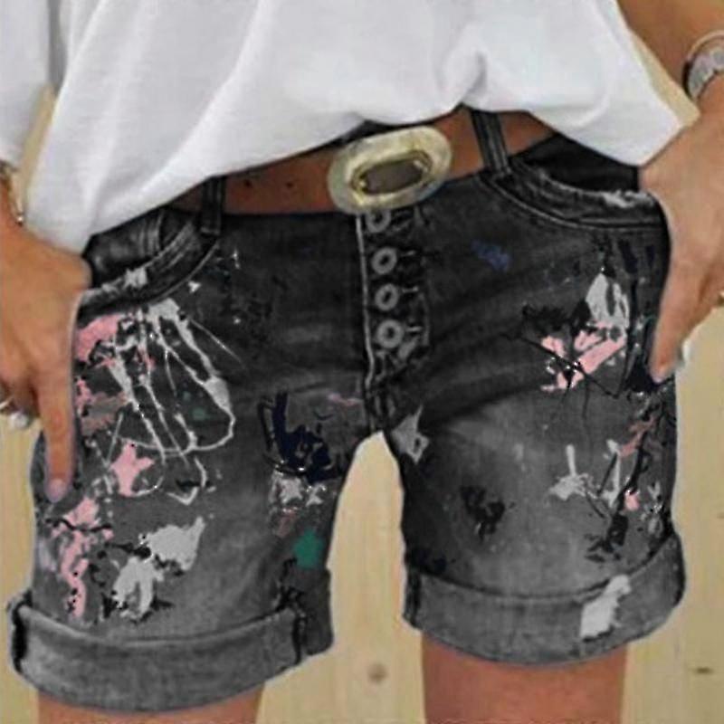 Summer Women's Fashion Tie Dye Print Denim Shorts Casual  Holes Rolled Up Jean Shorts