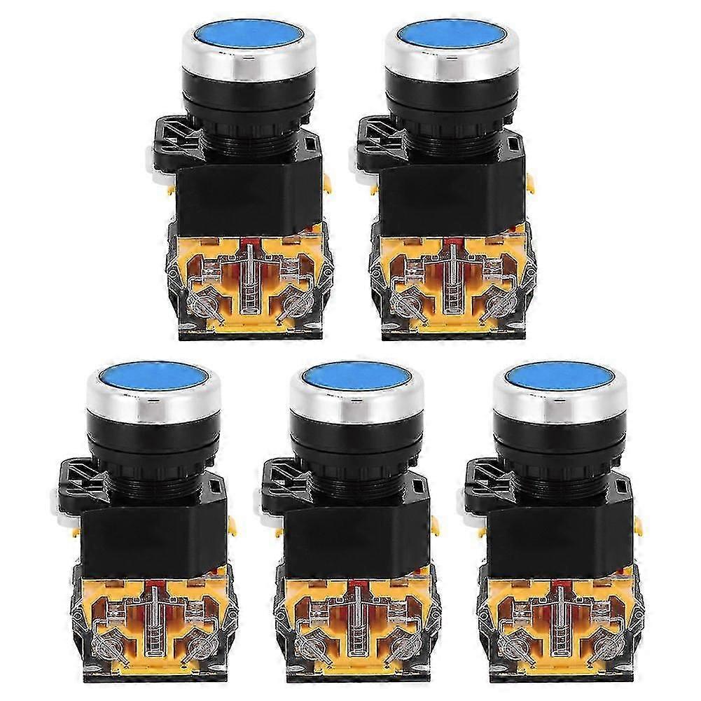 5pcs 22mm 37V-440V Push Button Switch Self-locking Button Switch without LightBlue