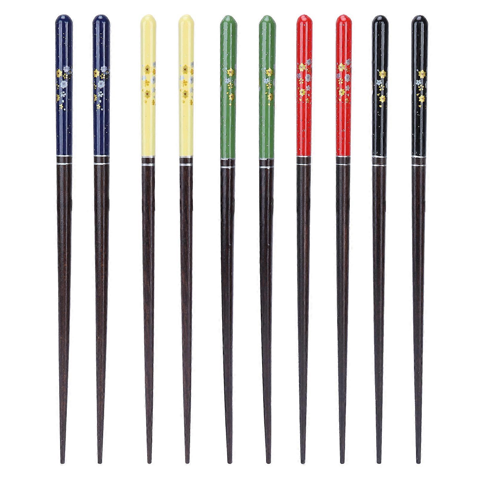 5 Pairs Wood Chopsticks Set 23cm Pointed Head Sushi Tableware