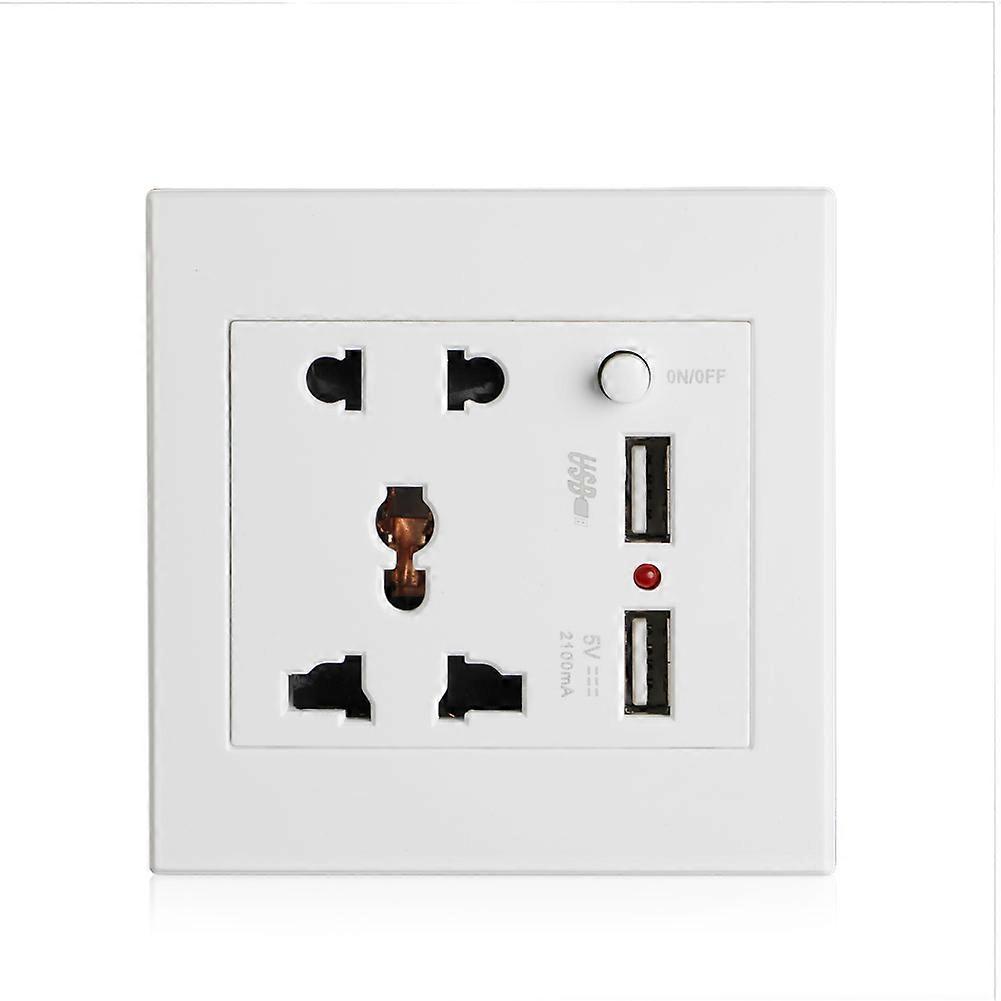 Socket+2 USB+Switch Wall Socket Charger AC/for DC Power Adapter Plug Outlet Pane White