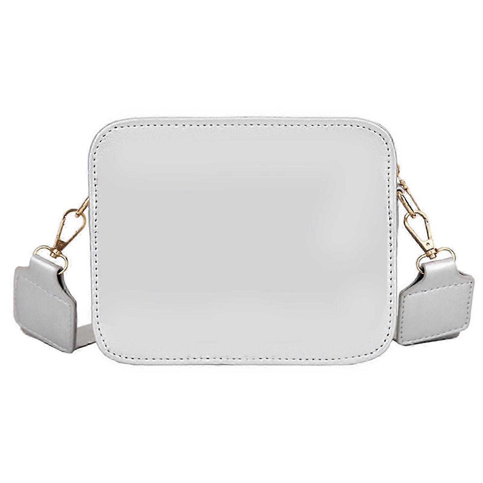 ファッションレタープリントレディースPUレザースクエアショルダーバッグ-シルバー