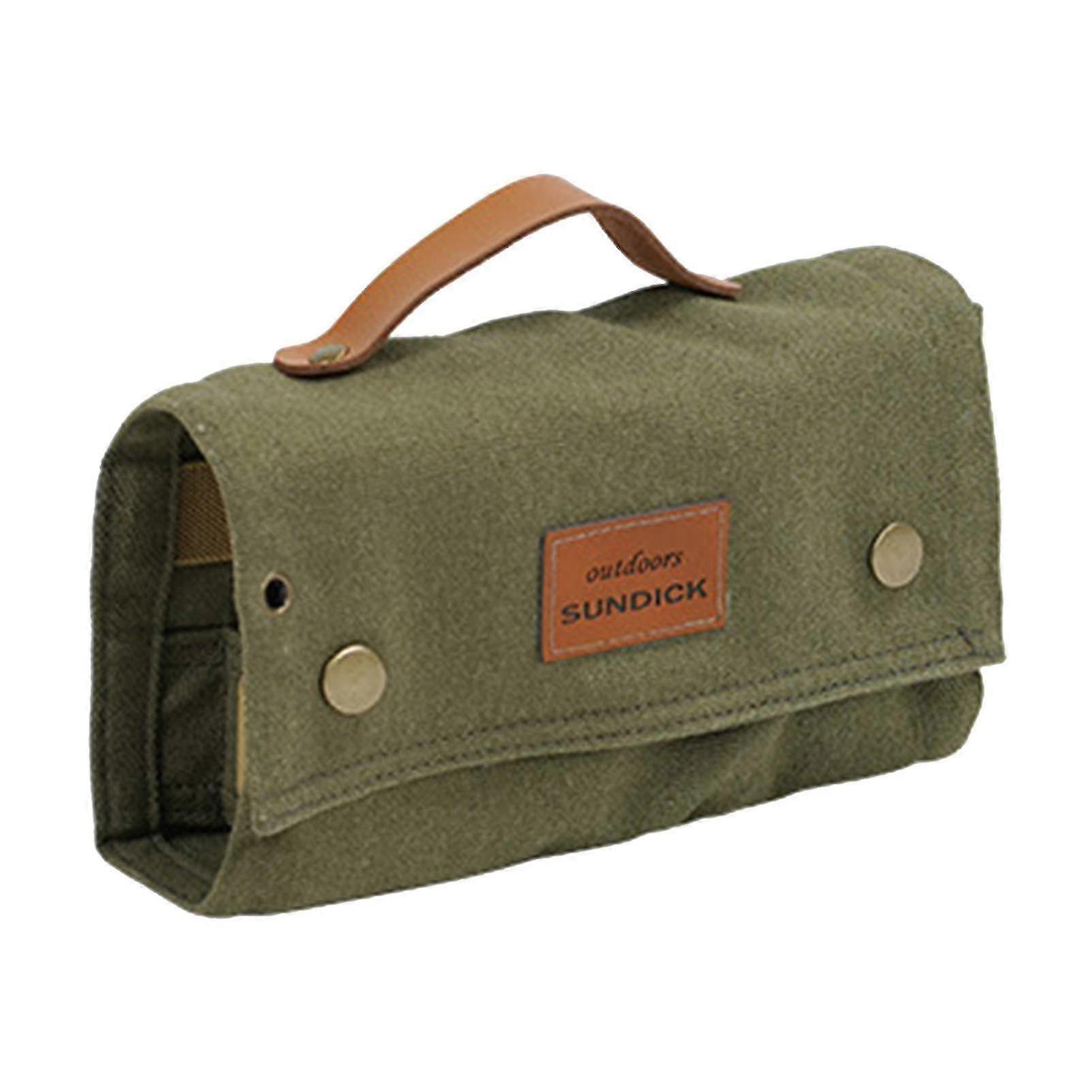 Portable Spice Kit Set - 9-Hole Compact Camping Seasoning Bag with Handle - Khaki