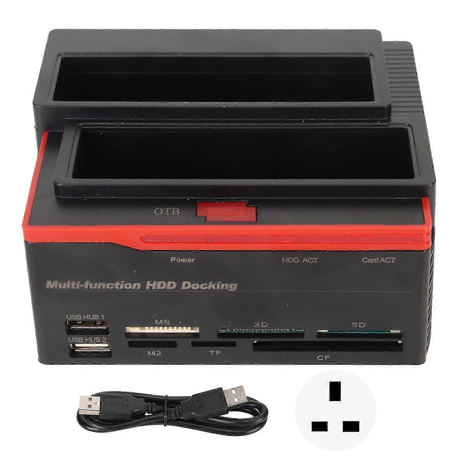 HDD Docking Station Dual Bay 480Mbps USB2.0 to SATA IDE Clone Function Hard Drive Reader for 2.5/3.5in 8TB SSD 100?240V UK Plug