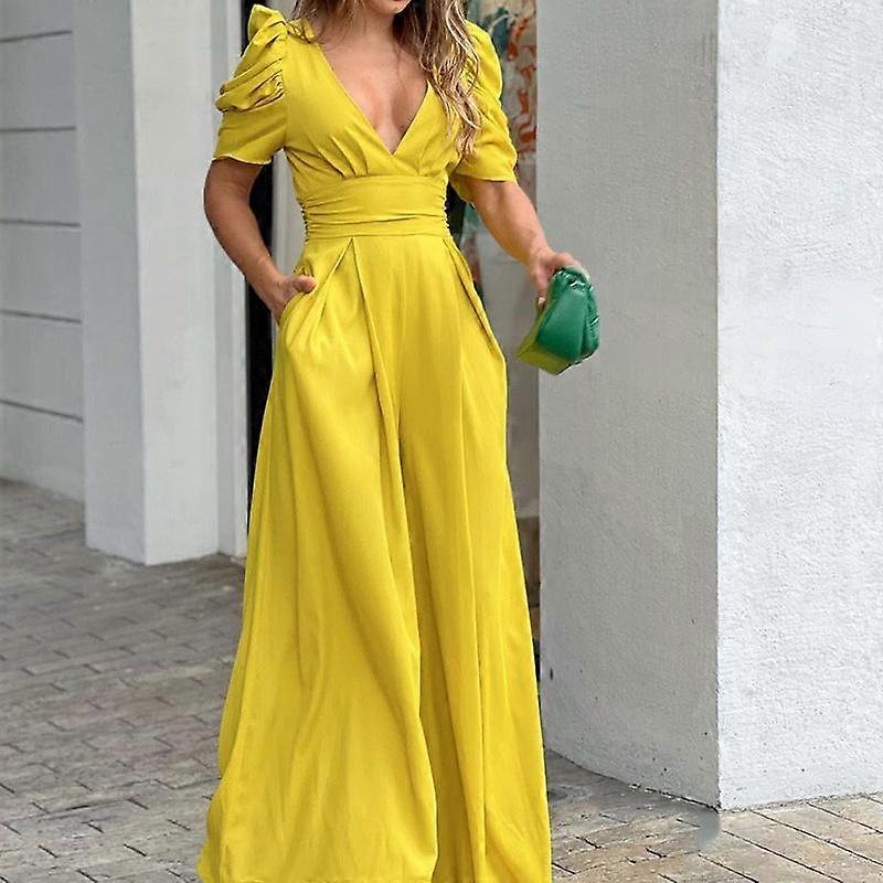 IHUASU Autumn Short Sleeve Women's Fashion Elegant Large Size Wide Leg Jumpsuit